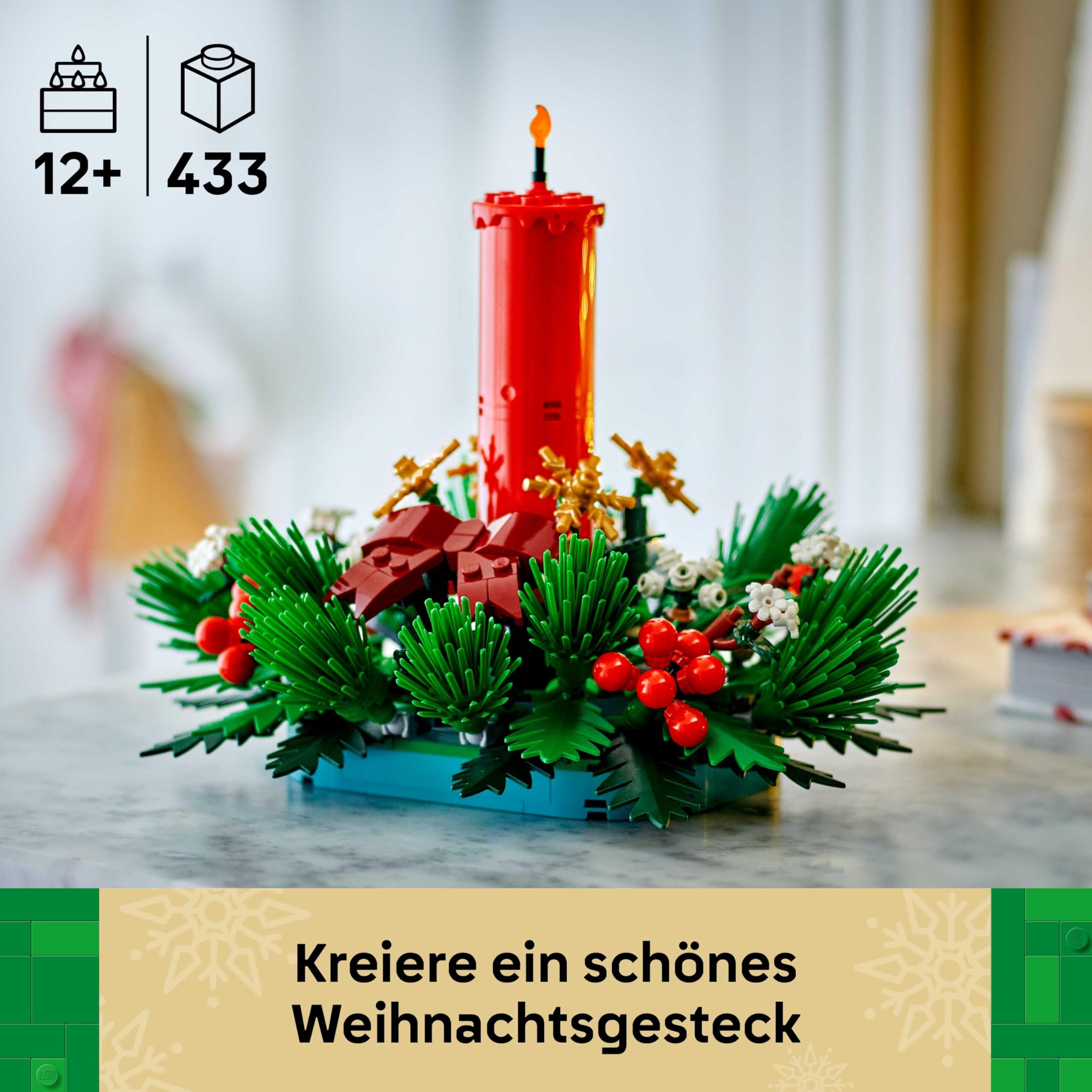 LEGO Weihnachtsgesteck - DIY Tischdeko und Kerzenständer mit Beeren, Sternen, Laub - Bastelset für Kinder & Familie - Geschenk zu Weihnachten für Mädchen und Jungen ab 12 Jahren - 40743 3