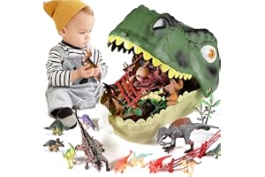 JIABEIBAO TOYS Dinosaur Toys for Kids 3-5 Years, 18 Pack Realistic Toy Dinosaur Figures and 20 Pack Accessories, Large Dinosaur Head Encased for Boys Girls & Dinosaur Lover
