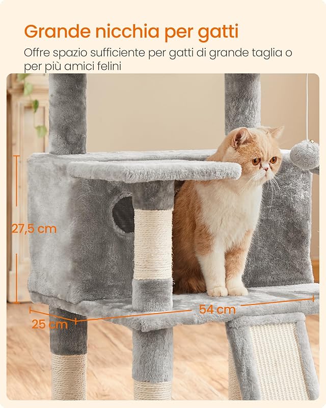 Tiragraffi per Gatti, XXL Posatoio, 162 cm, Grigio Chiaro PCT019W01
