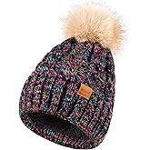 Winuesa Winter Hats for Women with Pom Pom, Womens Beanie Fleece Lined for Cold Weather, Multicolor Ski Skull Cap for Ladies
