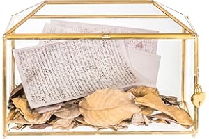 NCYP Wedding Cards Box with Slot and Lock - 12.6" x 5.9" x 9" - Geometric Glass Card Holder for Party Reception, Wishwell, Centerpiece, Home Decorative, Gold (Glass Box Only)