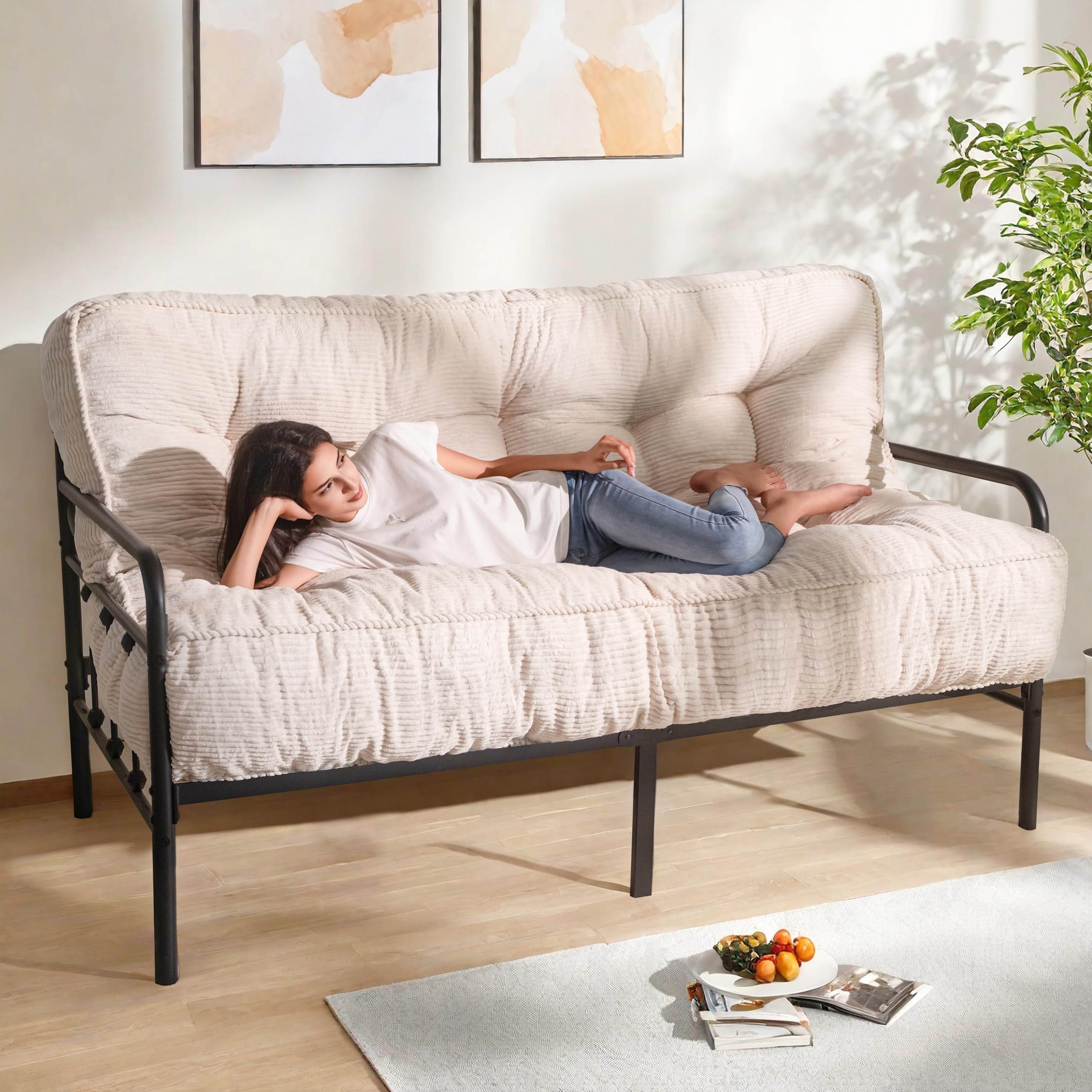 Photo 1 of (Frame Not Included) MAXYOYO 8" Futon Mattress Full Size, Ultra Thick Futons Sofa Couch Bed for Adults, Tufted Sleeper Sofa Bed Shredded Foam Filling (Frame Not Included), Beige