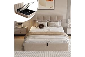 VELOCAVA King Size Lift-Up Storage Bed with Modern Tufted Headboard, Upholstered Gas Storage Bed Frame with Hydraulic Support, No Box Spring Needed, Beige