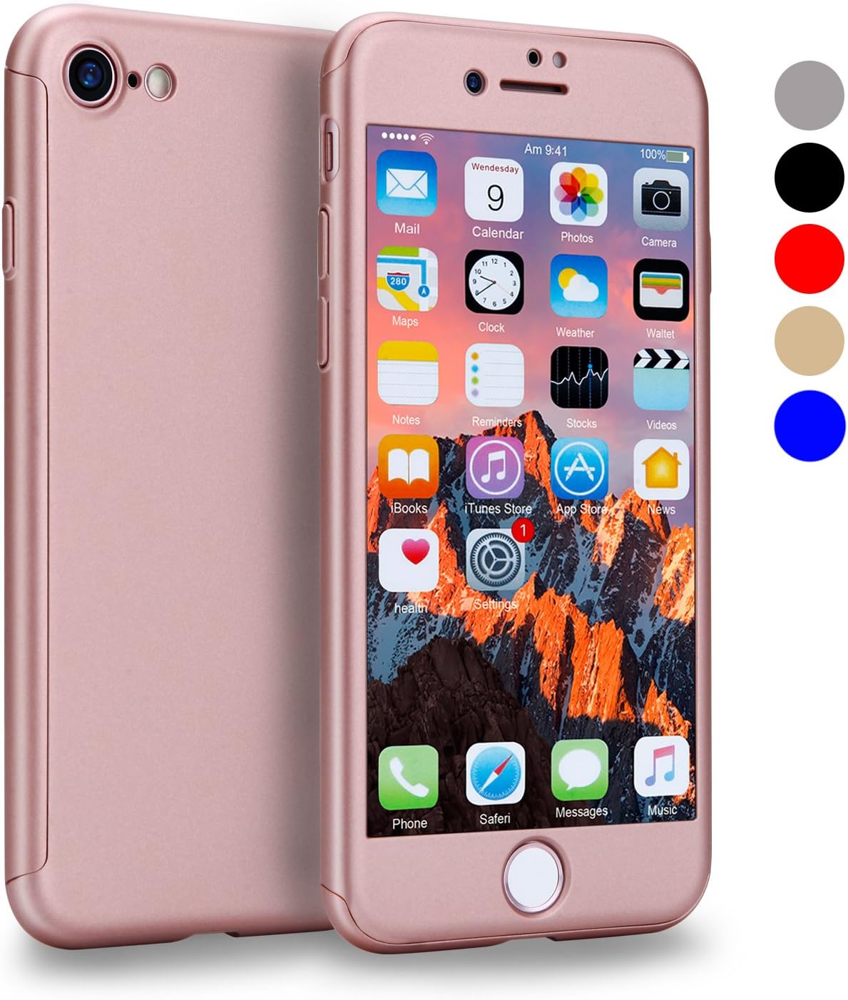 iPhone 8 Case,CANSHN 360 Full Body Protection Hard Slim Case Coated Non Slip Matte Surface with Tempered Glass Screen…