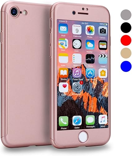 Amazon Com Iphone 8 Case Canshn 360 Full Body Protection Hard Slim Case Coated Non Slip Matte Surface With Tempered Glass Screen Protector For Apple Iphone 8 Only 4 7 Inch Rose Gold