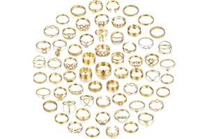 FAXHION 60 Pcs Gold Stackable Rings for Women, Knuckle Rings Chunky Gold Ring Set Dainty Stacking Cute Rings, Multiple Sizes Cute Jewelry Set Gift