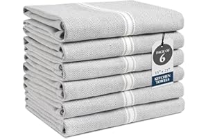Kitchen Towel Set - 100% Cotton Kitchen Towels, Reusable Dish Cloths, Grey Dish Towels for Kitchen, Soft Absorbent Tea Towels