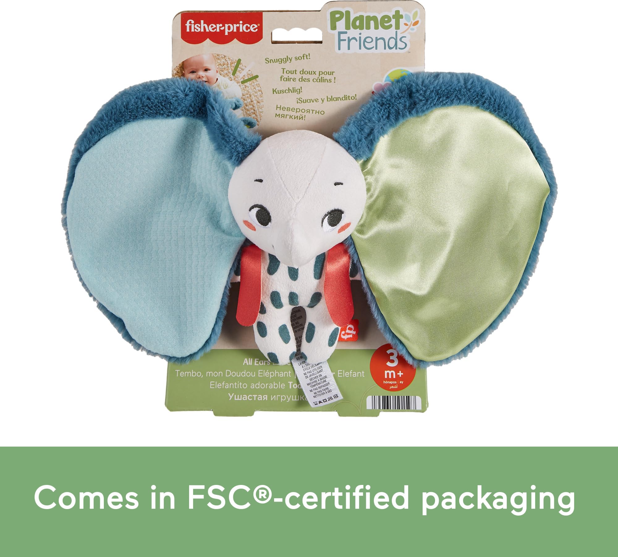 Fisher-Price Baby Sensory Toy Planet Friends All Ears Lovey, Plush Elephant for Newborns Ages 3+ Months