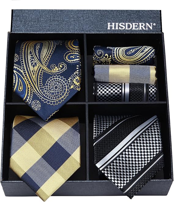 Amazon メンズ ブランド品 ネクタイ 3本セット ヒスデン Hisdern 結婚式 花柄 ネクタイ ハンカチ ビジネス用 ネクタイ 黄色 礼服 ネクタイ おしゃれ プレゼント 男性 ネクタイ 通販