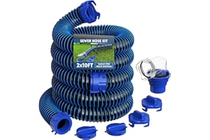 DUMPMAN 20 FT RV Sewer Hose Kit, Sewer Hose for RV Camper - Includes 2 Attachable 10 ft Sewer Hose with Swivel Fitting, 90 Degree Clear View Sewer Adapter, and 4 Storage Caps