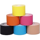 Kinesiology Tape 6 Rolls, Waterproof Kinetic Tape Muscle Tape for Injured Muscle Recovery & Joints Support, 2 Inch x 16.4 Feet Roll (Multicolour)
