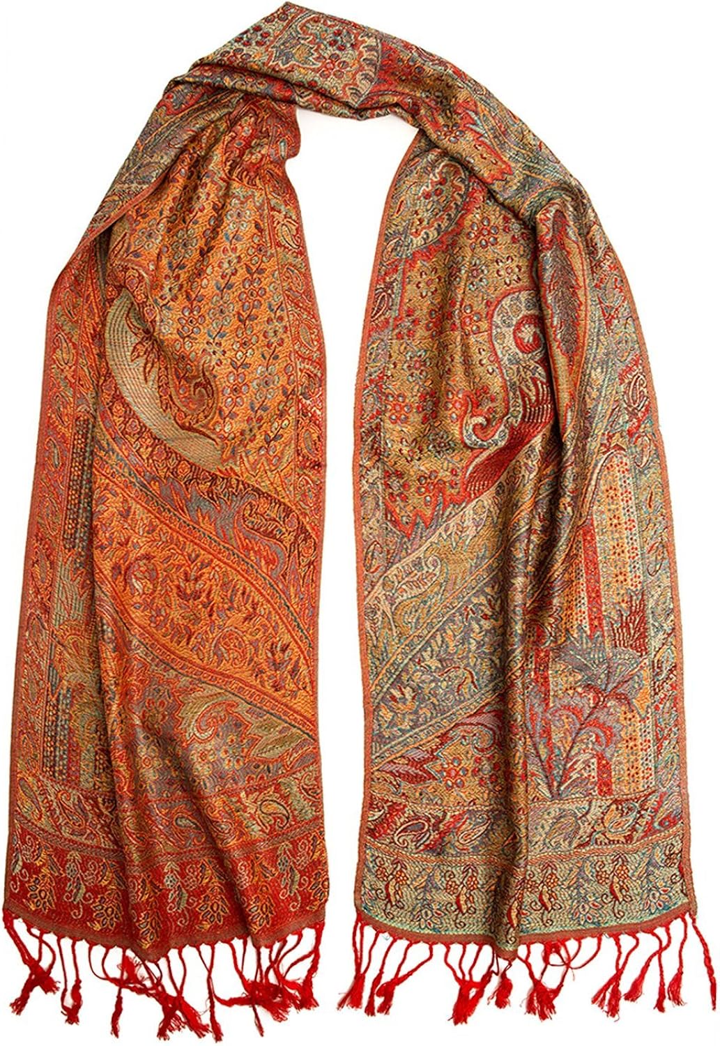 dsfbygfd Rajana Scarf, Pashmina Indian Paisley Traditional Jacquard Scarf Tangerine One Size