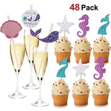 Amazon Com Konsait Mermaid Theme Glitter Cupcake Topper Cake Picks