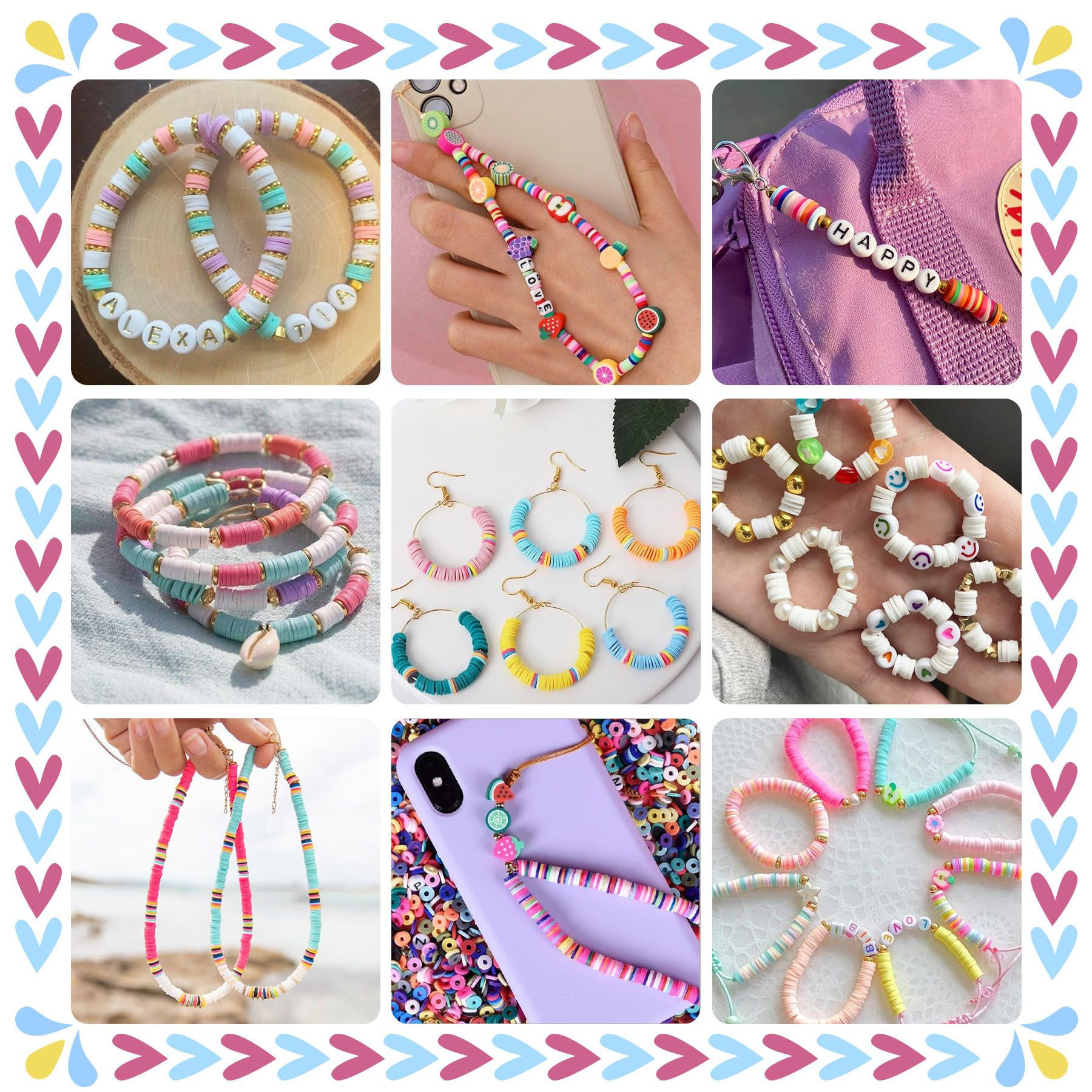 Gionlion 30,000 Pcs Clay Beads Bracelet Making Kit, 168 Colors 8 Boxes Flat Preppy Beads for Friendship Bracelets, Jewelry Kit with Pendant Charms Elastic String Crafts Gift for Adults Kids 6+