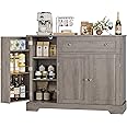 HOSTACK Buffet Cabinet with Storage, Modern Sideboard Buffet with Doors, Wood Coffee Bar Kitchen Storage Cabinet with Drawer and Adjustable Shelf for Kitchen, Dining Room, Living Room, Ash Grey