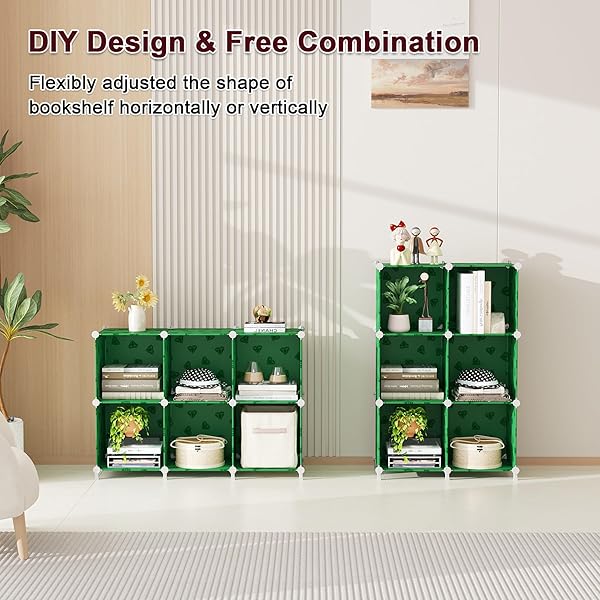 UNKU CUBE STORAGE ORGANIZER, 6 CUBE CLOSET ORGANIZER STORAGE SHELVES, DIY STACKABLE BOOKCASE, CLOTHES ORGANIZER SHELF FOR CLOSET, BEDROOM, LIVING ROOM, CABINET, HOME, OFFICE, GREEN