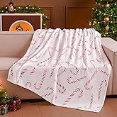 FuWeave 50 x 60 Inches Pink Candy Cane Christmas Throw Blanket Cute Soft Warm Lightweight Blanket for Sofa Bed Gift Decor