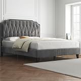 Yaheetech 4ft6 Double Upholstered Bed Frame with Adjustable Headboard Dark Grey view 3