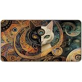 TopXmai Tarot Cat Mat 17 x 30,Witchy Black and White Cat Doormat,Gothic Black Cats mat,Cats Welcome Door Mat for Front Door Outside