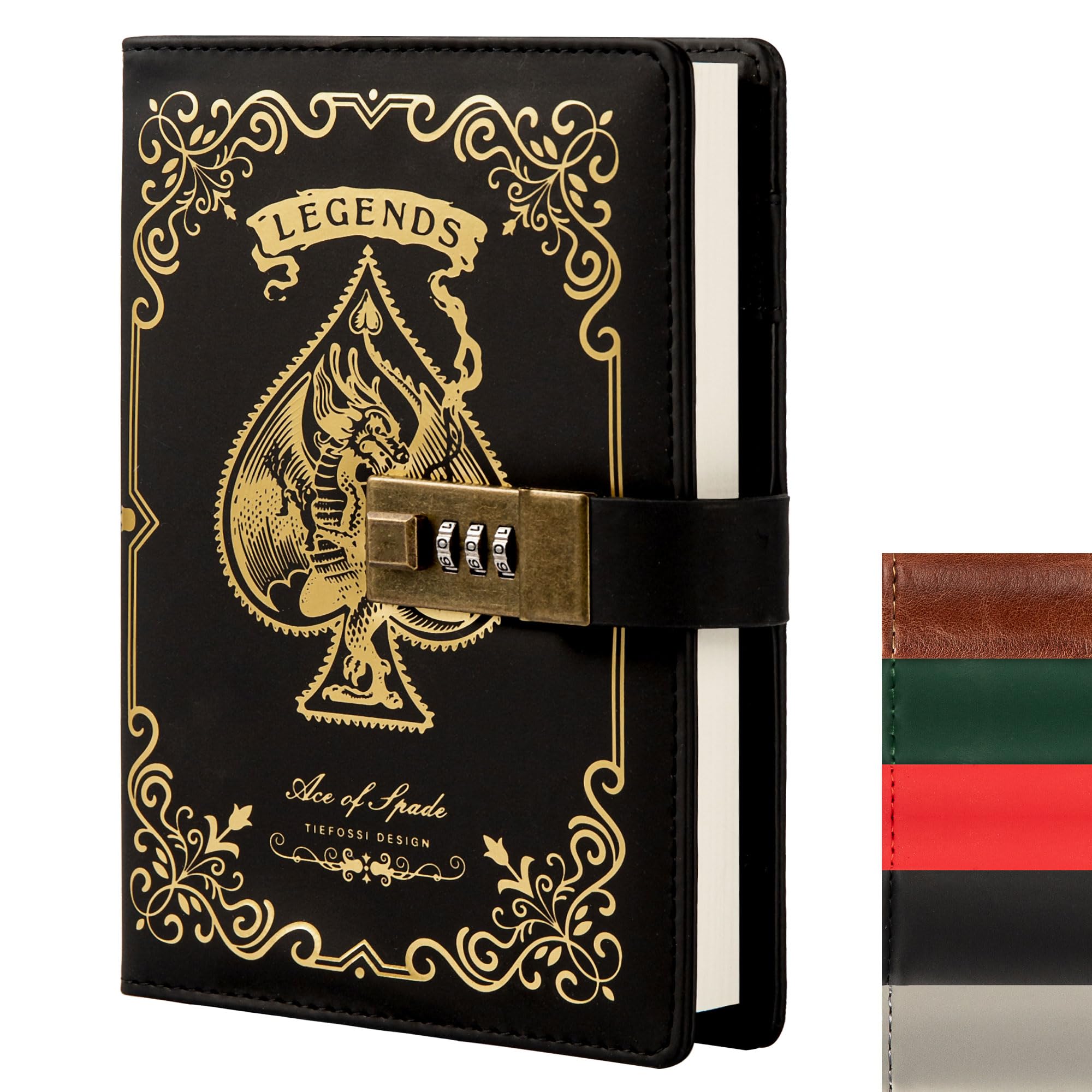Leather Journal Notebook with Combination Lock, Mysterious Legend Locked Diary with Key for Adults Boys Girls Kids Men Women, B6 Secret Passwords Refillable Personal Notebook, 7.87 X 5.51 in (Black)