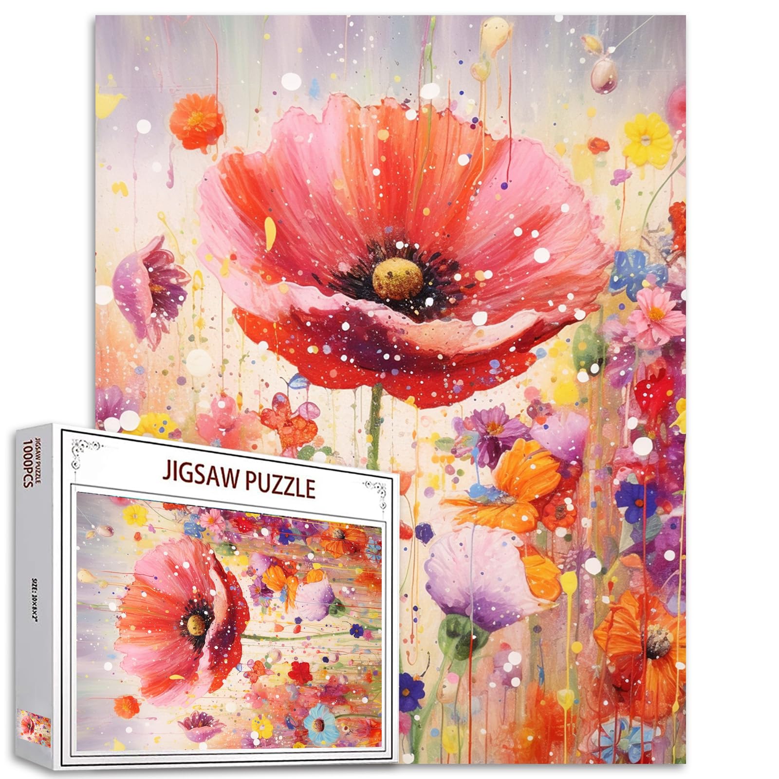 Tucocoo Red Poppy Jigsaw Puzzle 1000 Pieces Puzzles for Adults, Beautiful Blossom Flowers Jigsaw Puzzles for Challenging Family Activity Games DIY Puzzle for Home Wall Decor Gifts - 20 x 27 Inch — image 1