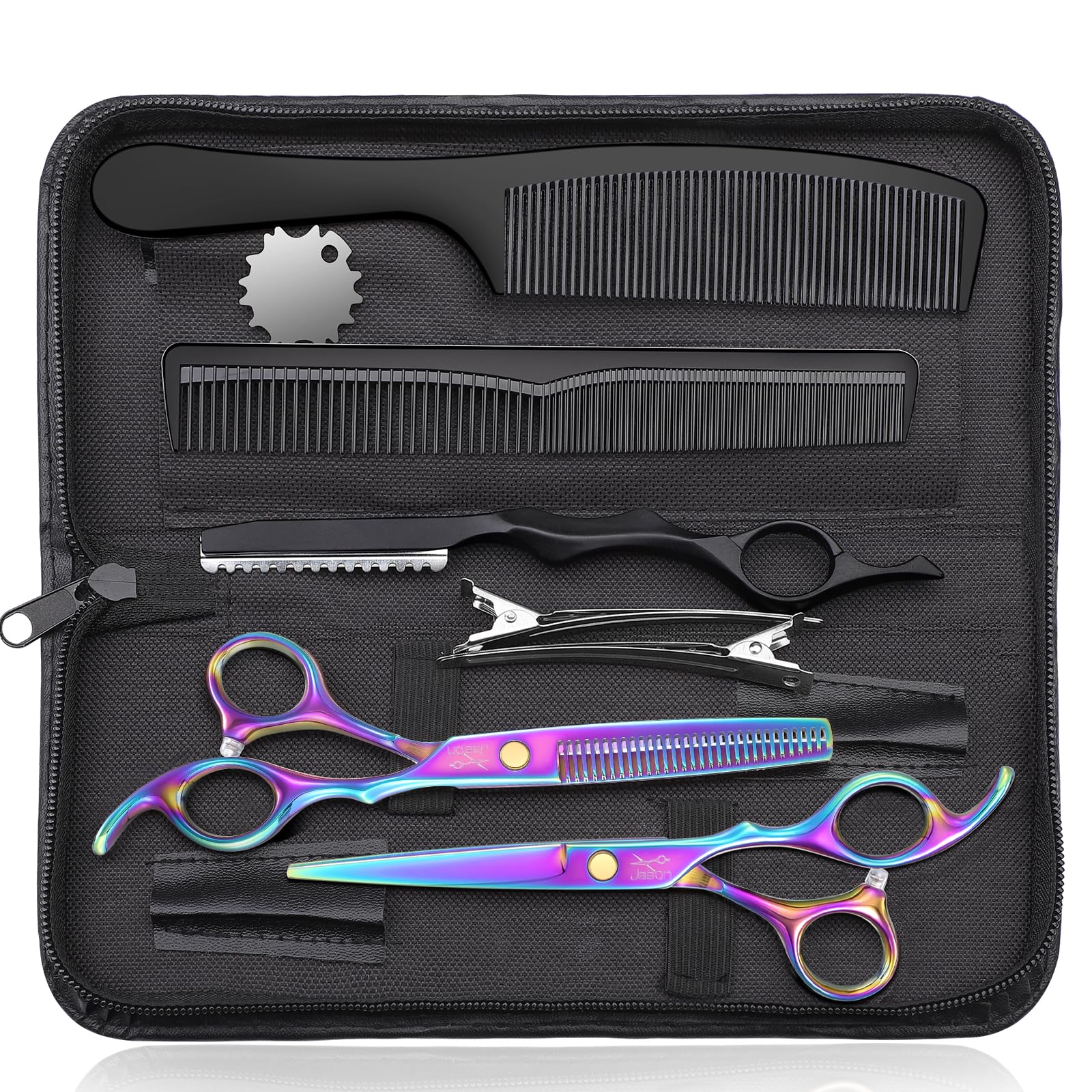JASON Professional Hairdressing Scissors - 6.5" Hair Cutting & Thinning Scissors, Beginner Hairdresser Set, Color