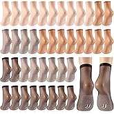 Twistover 20 Pairs Women's Sheer Ankle Nylon Socks with Gripper Anti Skid Transparent Non Slip Pantyhose Socks Invisible Silk Ankle Anklets for Women