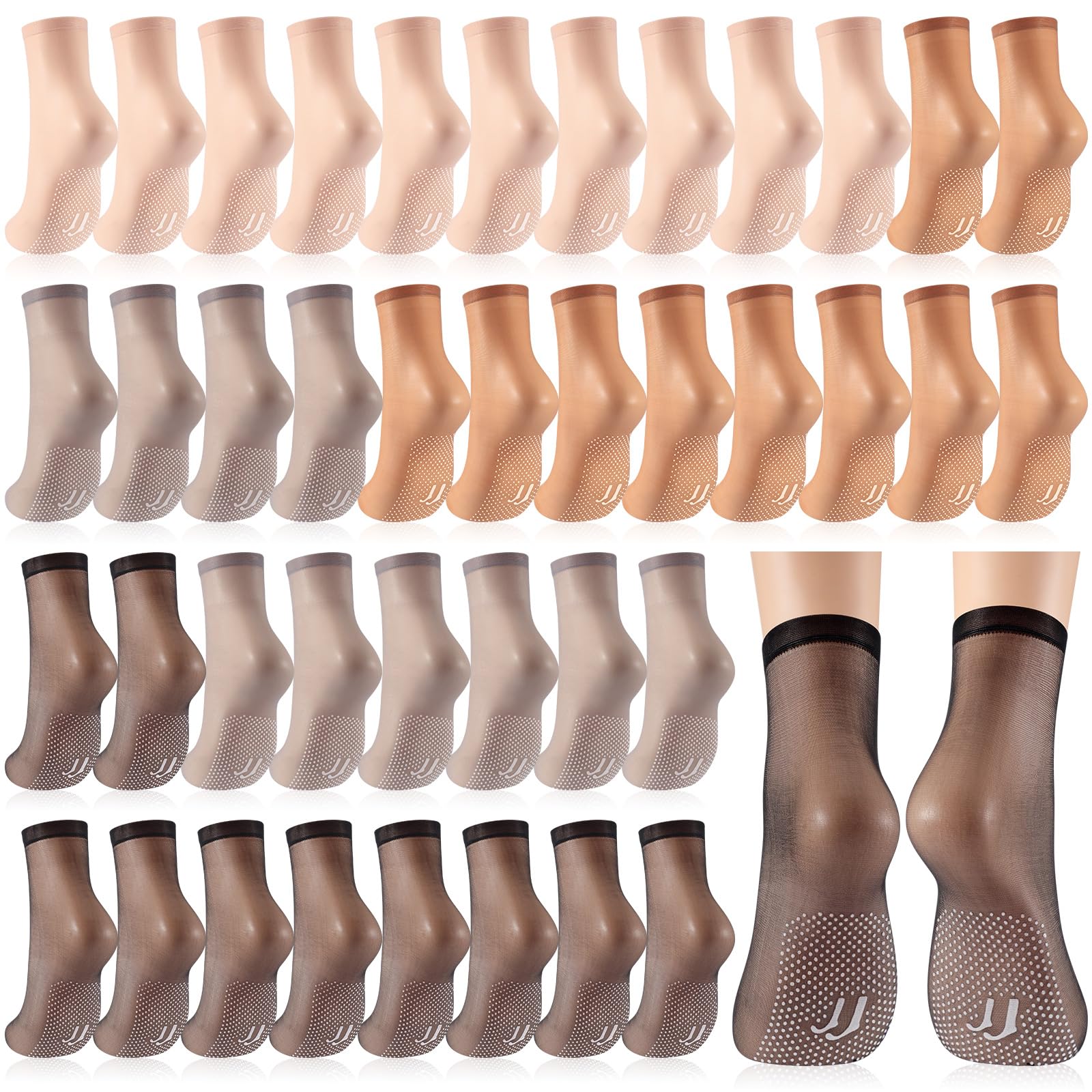 Photo 1 of Twistover 20 Pairs Women's Sheer Ankle Nylon Socks with Gripper Anti Skid Transparent Non Slip Pantyhose Socks Invisible Silk Ankle Anklets for Women