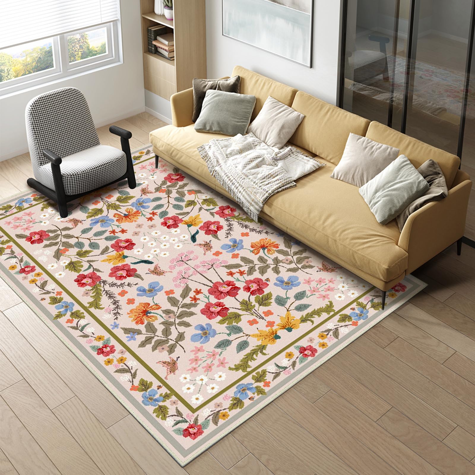 Photo 1 of Azadx 4x6 Rug Washable Area Rug Non-Slip Area Rugs for Living Room Soft Faux Wool Floral Small Carpet Area Rugs Home Décor for Bedside, Bedroom, Dining Room