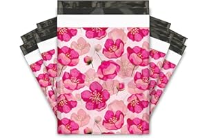 PRO SUPPLY GLOBAL 10x13 (100) Pink Poppies Floral Summer Designer Poly Mailers Waterproof Self Sealing Tear Resistant Polymailers Shipping Envelopes Premium Printed Bags For Small Businesses