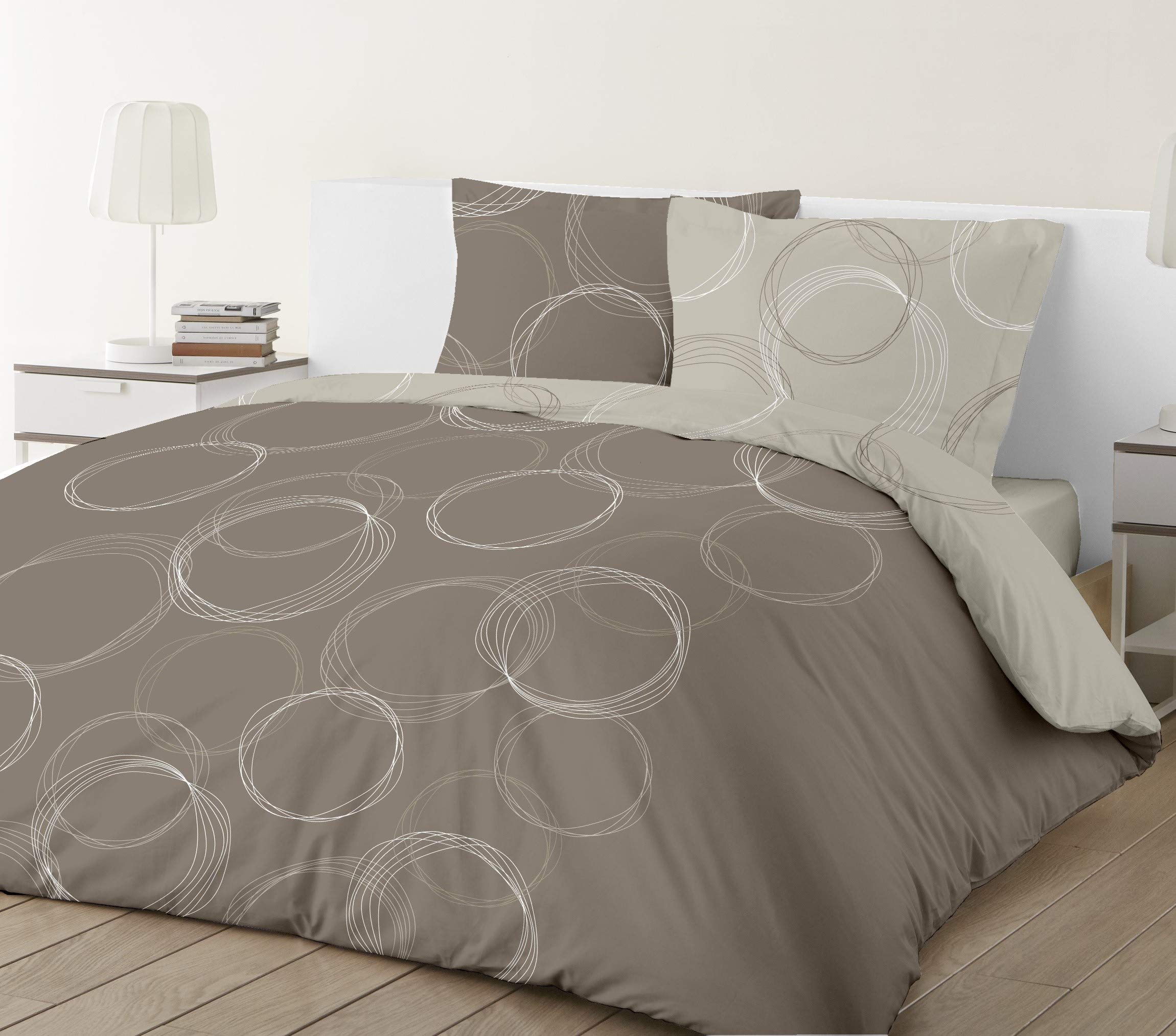Vision Lenny Taupe Duvet Cover and 2 Matching Pillowcases, Cotton, Beige, 240 x 220 cm