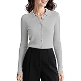 Urban CoCo Women's Long Sleeve Button Up Sweater Polo Shirt Collared Knit Cardigan Sweaters