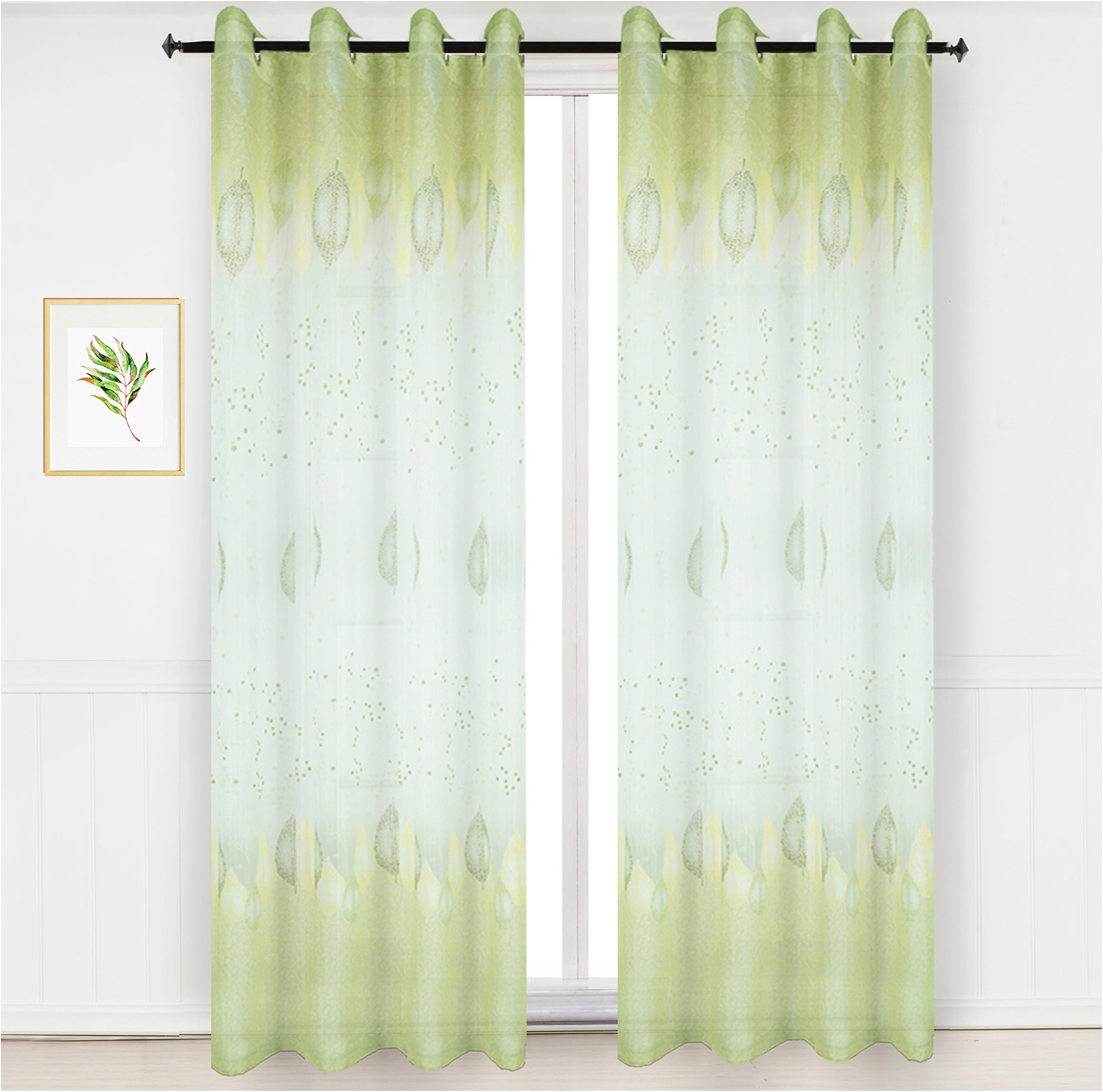 HOMTOD Green Leaf Voile Curtains Eyelet Window Curtain Single Panel 59 By 98 Inch
