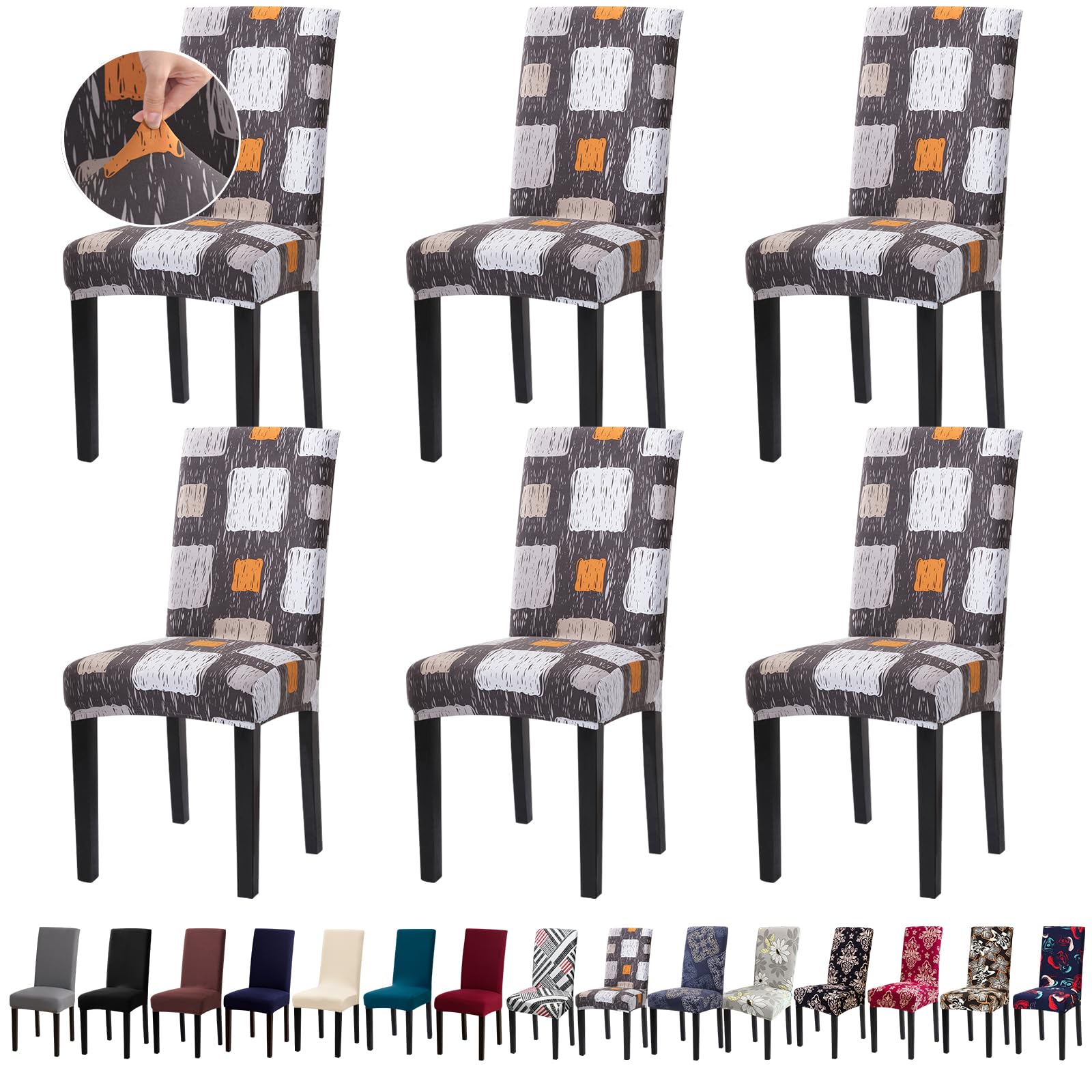 Fafua Chair Covers, Stretch Kitchen Dining Room Chair Covers Set of 6, Removable Washable Dining Chair Slipcovers for Home, Hotel, Banquet