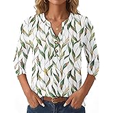 GKBK Womens Tops 3/4 Sleeve V Neck Button Down Henley Shirts Business Casual Outfit Basic Tees Summer Top 2026