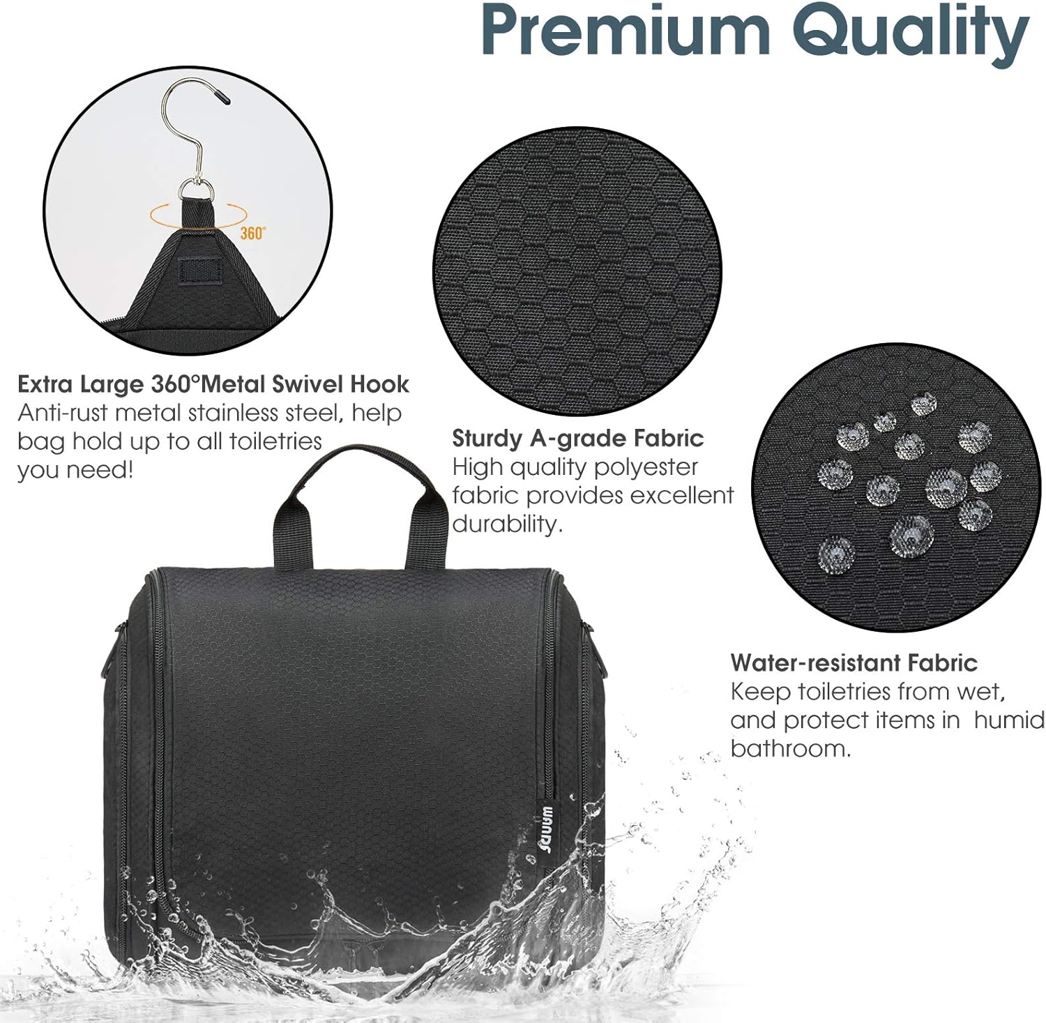 WANDF Toiletry Bag with Medicine Pocket Jewellery Bag and Clear Wet Separation Compartments Water-resistant Nylon Travel Shaving Dopp Kit Travel (Black): Clothing
