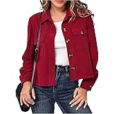 OLICE Women's Trendy Fall Cropped Corduroy Shacket Button Front Long Sleeve Lightweight Jacket Top