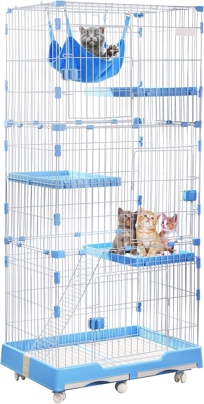 Amazon 猫 ケージ 3段巨大キャットケージ 引き出しトレー付 ストッパー キャスター付 ステップ台 ペットゲージ Hoperay キャットタワー 通販
