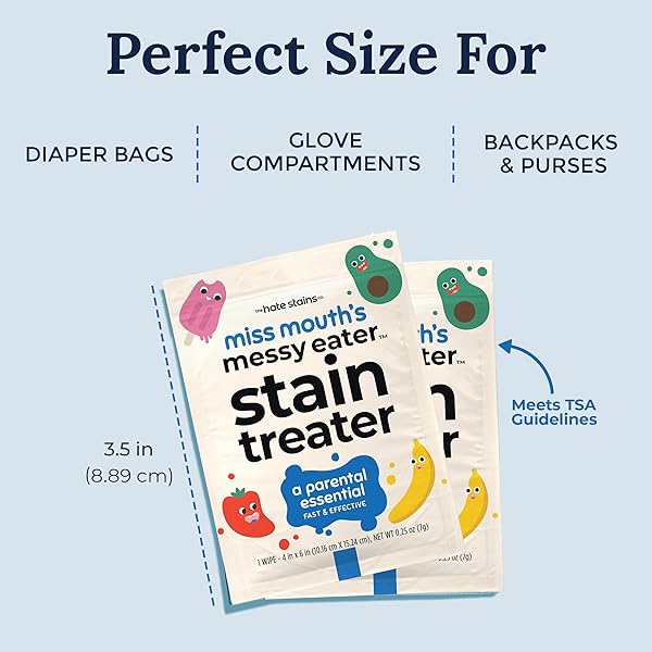 MISS MOUTH’S MESSY EATER STAIN TREATER WIPES – 25 PACK STAIN REMOVER – NEWBORN & BABY ESSENTIALS – NO DRY CLEANING FOOD, GREASE, COFFEE OFF LAUNDRY, UNDERWEAR, FABRIC