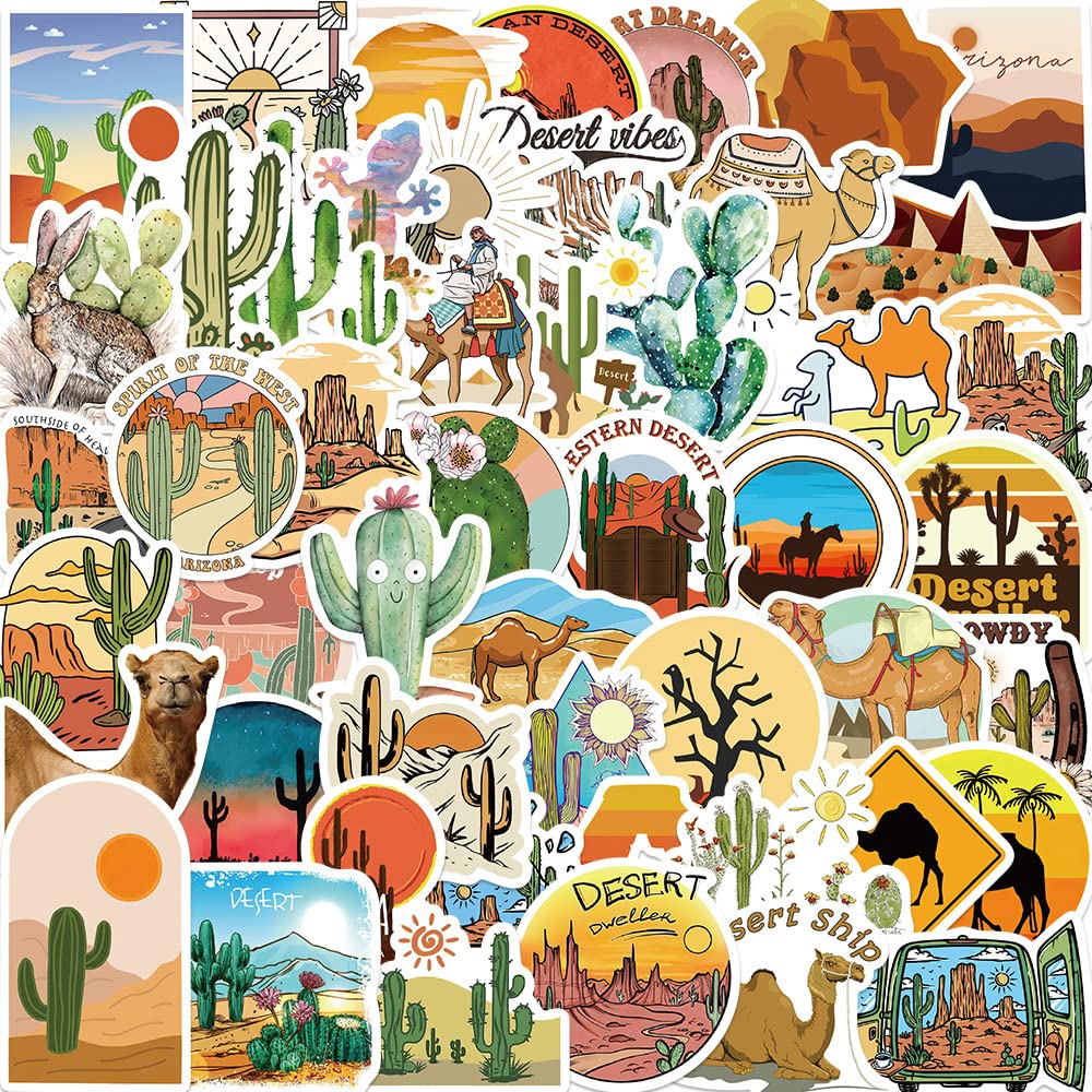 50 Pcs Desert Stickers for Kids Teens Adults Boys Girls Gift,Stickers Pack for Laptop,Skateboard,Luggage,Car,Bike, Cup,Computer,Water Bottle Decor,Desert Vinyl Waterproof Sticker Decals