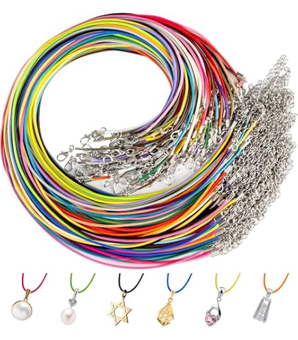 36 Pack Waxed Cord Necklace Strings With Metal Jump Rings – Adjustable 14.9-28.3 Inch Rope For Pendants, DIY Jewelry Making, Bohemian Style