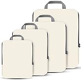 PANDA JOYS 4 Set Compression Packing Cubes Travel - Travel Accessories Expandable Packing Organizers for Carry On - Essentials Luggage Bags - Beige