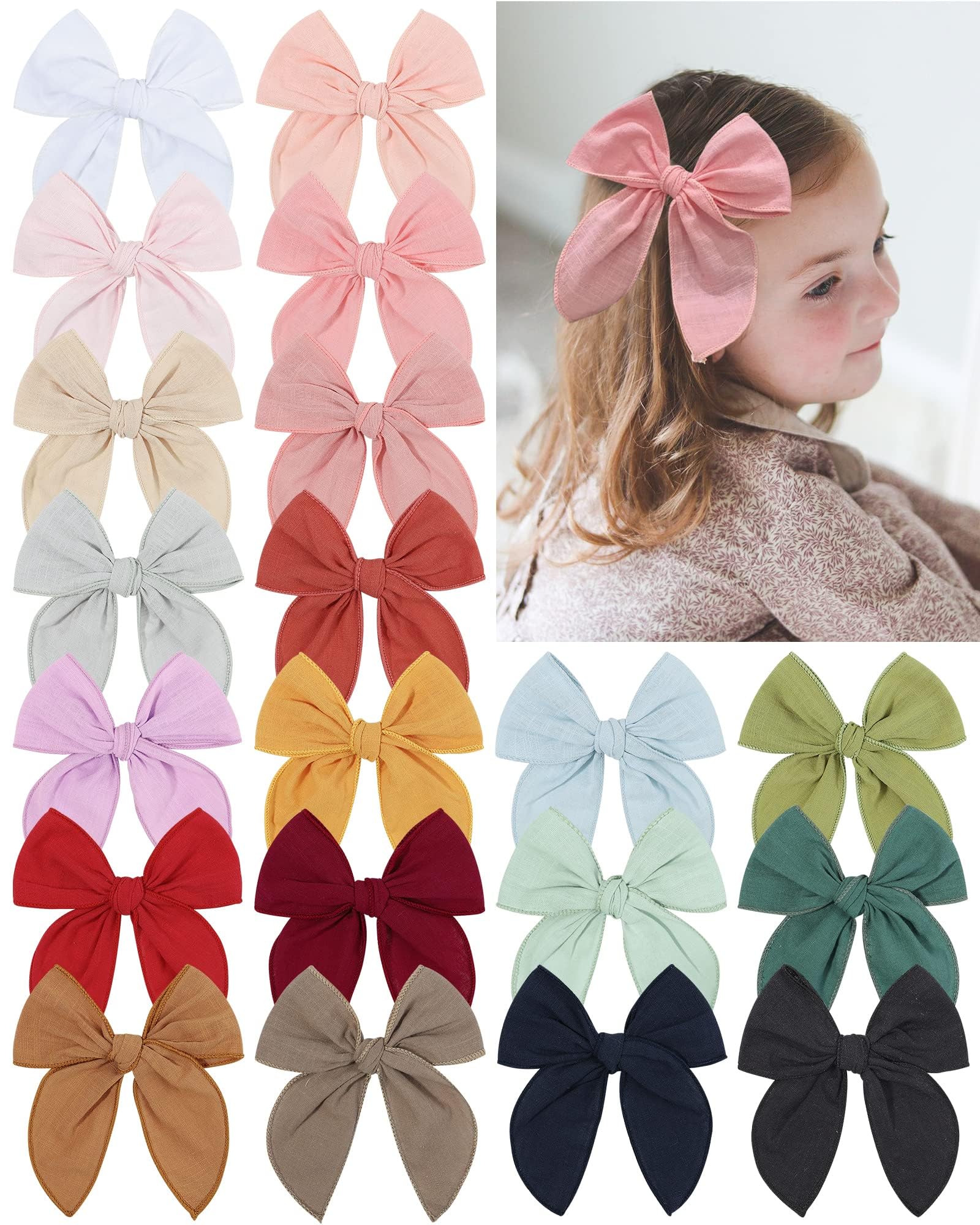 Photo 1 of doboi 20PCS Fable Bows 4.5 Inch Hair Clips Baby Girls Hair Clips Cotton Linen Bows for Girls Solid Color Hair Accessories for Baby Toddlers Kids