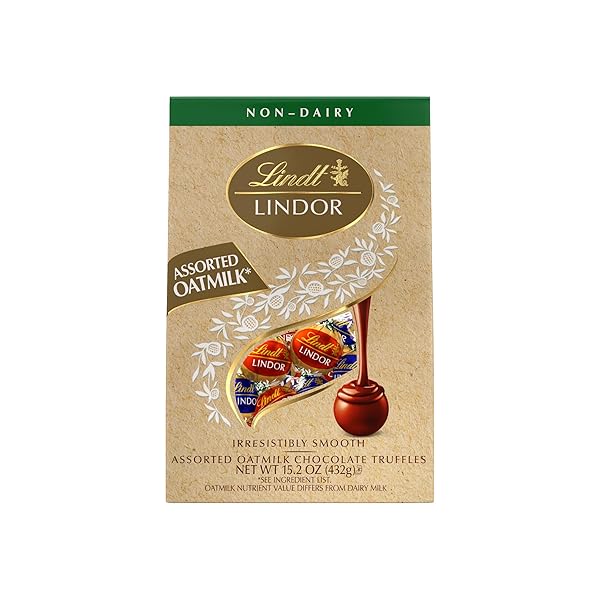 LINDT LINDOR ASSORTED OATMILK CHOCOLATE TRUFFLES, NON-DAIRY CHOCOLATE TRUFFLES WITH SMOOTH, MELTING TRUFFLE CENTER, 15.2 OZ.