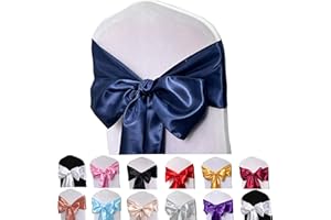 Maiangel Satin Chair Sashes Bows-50PCS Chair Ribbon Ties Back Sash for Wedding Party Events Banquet Chair Cover Decoration (Navy Blue)