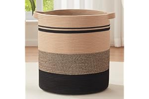 SIXDOVE Woven Laundry Basket Hamper, 80L Tall Basket for Blanket Storage, Cotton Rope Decorative Storage for Living Room, Baby Hamper Dirty Clothes for Nursery (Black & Brown)