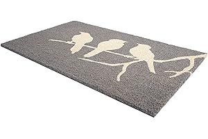 Fab Habitat Non Slip Doormat - Durable, Thin - Natural Coir & Rubber - Entryway, Front Door, Porch, Patio - Birds on Branch Gray (18" x 30" Non-Slip)