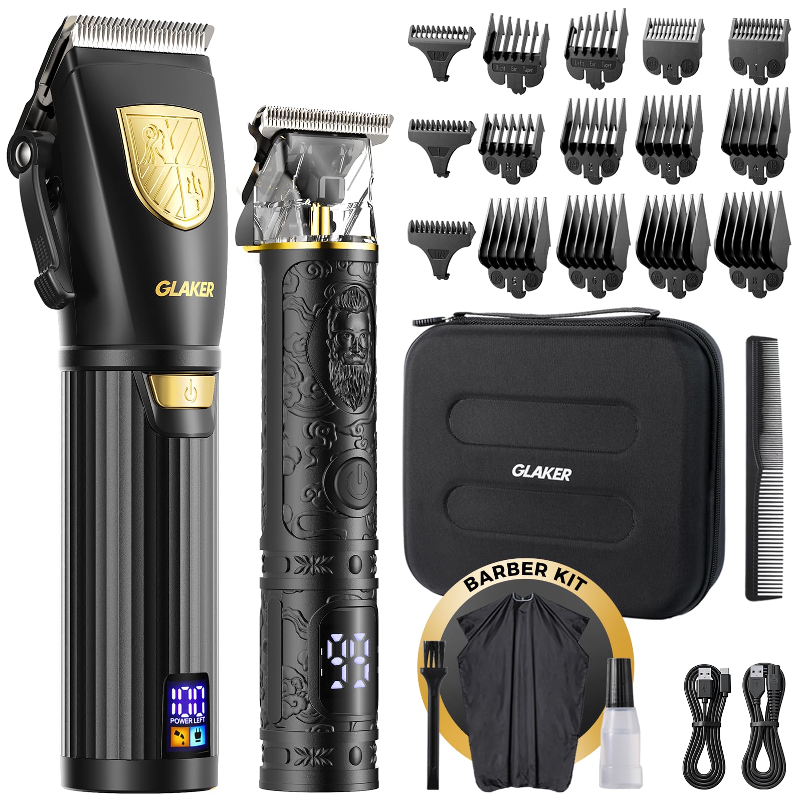 Photo 1 of GLAKER Hair Clippers for Men Professional, Cordless Clippers for Hair Cutting, Mens Hair Clippers and Trimmer Kit for Barber with LED Display 15 Guide Combs