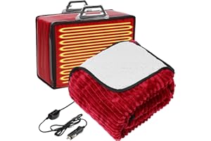 Riakrum 12v Heated Car Blanket 58" x 43" Fleece Electric Heated Blanket Portable with Temperature Controller USB Charger Car Outlet Adapter for Truck Winter Cold Weather(Wine Red,Ribbed)
