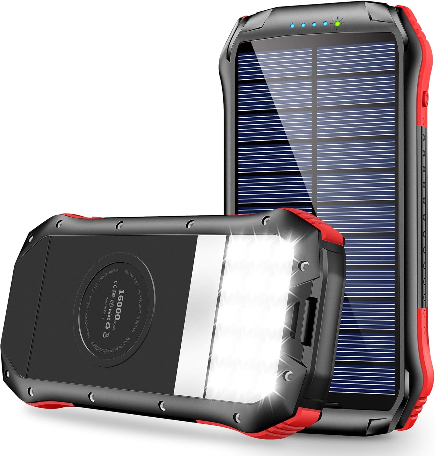 Solar Charger, Portable Charger 16000mAh, Solar Power Bank External Backup Battery USB Type-C Ports, Waterproof Solar Phone Charger Panel Charging for Smartphones, 15 LED Flashlights for Outdoor: Home Audio & Theater